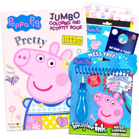 Peppa Pig Coloring Book Set for Kids, Toddlers ~ 4 Pc Bundle with Peppa Pig Jumbo Coloring and Activity Book, Mess-Free Water Surprise, Stickers, and More (Peppa Coloring Pages)