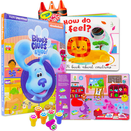 Blue's Clues Sensory Books for Toddlers - Bundle with 2 Interactive Books for Toddlers 2-4 | Touch and Feel Books Featuring Puzzles, Look and Find Pages Plus Stampers and Stickers