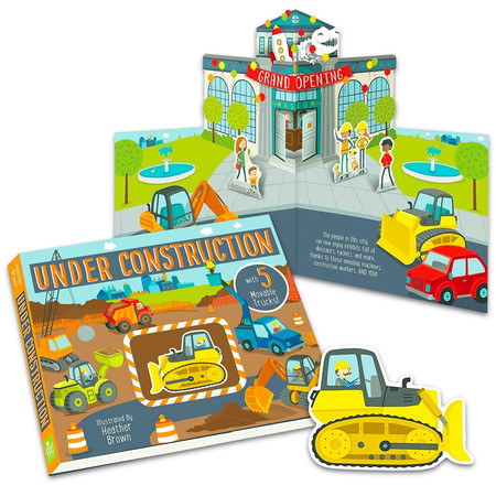 Construction Site Board Book for Toddlers with Movable Trucks - Under Construction Board Book | Board Book Construction Trucks for Kids