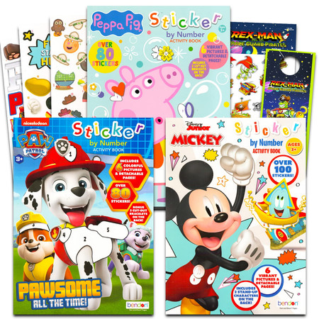 Sticker by Number Books for Boys, Kids Ages 4-8 - Bundle with 3 Assorted Sticker by Number Sticker Book Set Featuring Mickey Mouse, Paw Patrol, and Peppa Pig (Activity Books for Kids 6-8)