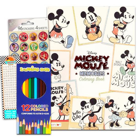Disney Advanced Coloring Book Set for Teens, Adults - Disney 100 and Mickey Mouse Coloring Activity Book Bundle with Colored Pencils, Bookmark (Adult Relaxation)