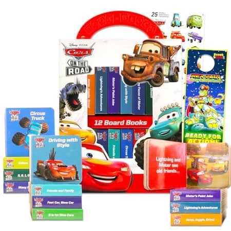 Disney Cars Mini Board Book Ultimate Set for Kids, Toddlers - Pack of 12 Cars Lightning McQueen Early Learning Story Books Bundle with Stickers, Door Hanger | Quick Bedtime Storybooks for Boys, Girls
