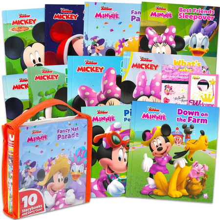 Mickey and Minnie Story Books Collection - Bundle with 10 Mickey Mouse and Minnie Mouse Books for Toddlers with Carrying Case, Stickers, More | Disney Bedtime Stories for Kids