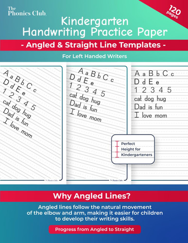 Kindergarten Handwriting Practice Paper: Angled & Straight Line Templates For Left Handed Writers