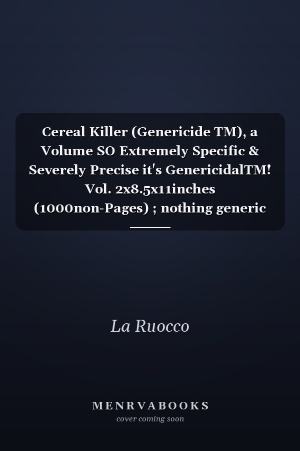Cereal Killer (Genericide TM), a Volume SO Extremely Specific & Severely Precise it's GenericidalTM! Vol. 2x8.5x11inches (1000non-Pages) ; nothing generic about it: Cereal Box Book Lite®ªL TM