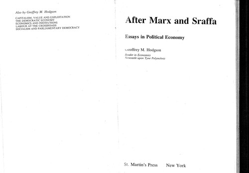 After Marx and Sraffa