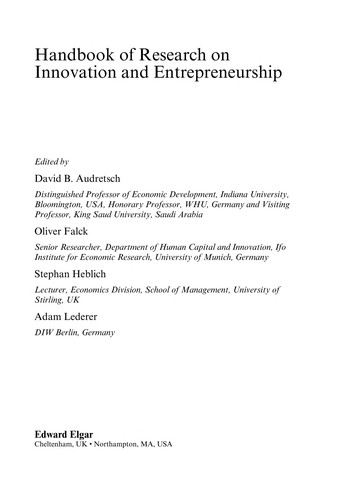 Handbook of research on innovation and entrepreneurship