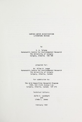 Surface Water Acidification Literature Review