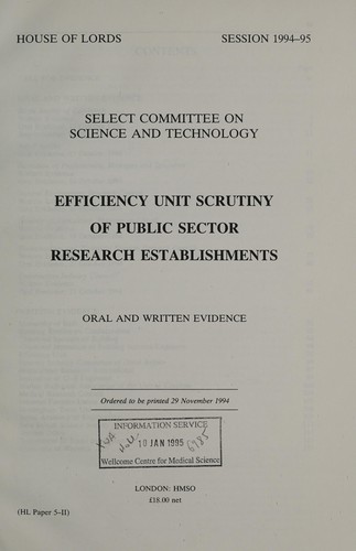 Efficiency Unit scrutiny of public sector research establishments