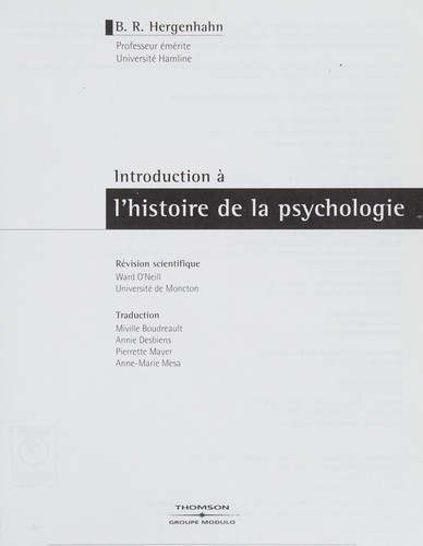Introduction à l'histoire de la psychologie