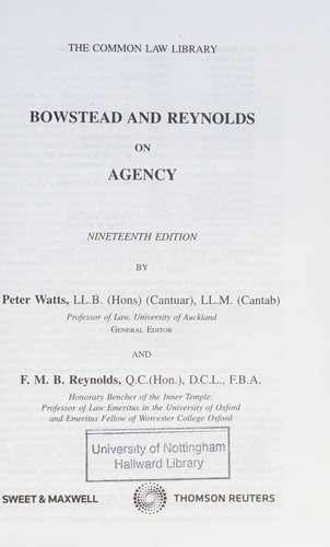 Bowstead and Reynolds on Agency