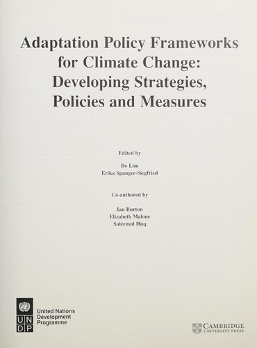 Adaptation Policy Frameworks for Climate Change: Developing Strategies, Policies and Measures
