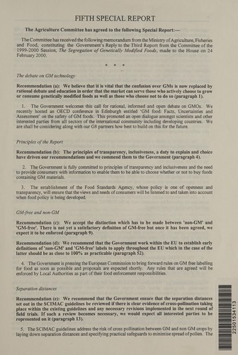 Reply by the Government to the third report from the Agricultural Committee, session 1999-2000, "The segregation of genetically modified foods"(HC 71)