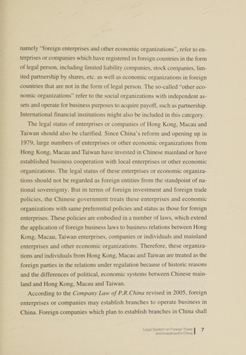 Legal System on Foreign Trade and Investment in China