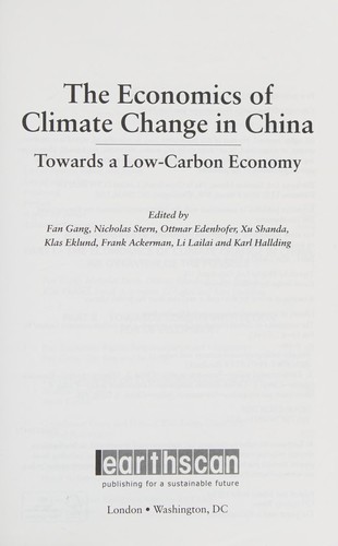 The Economics of Climate Change in China