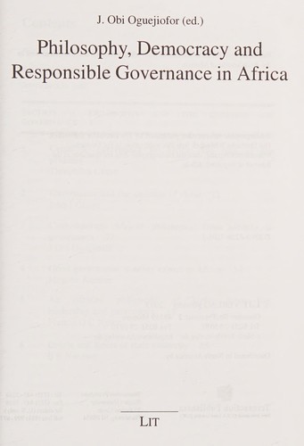 Philosophy, Democracy, and Responsible Governance in Africa