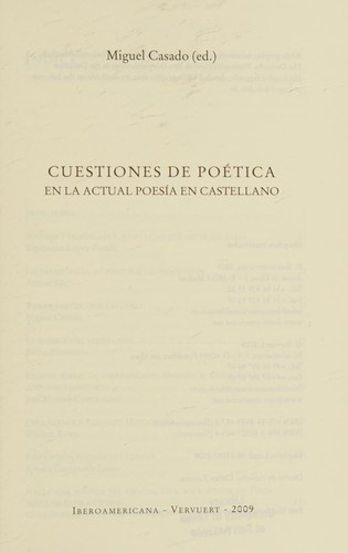 Cuestiones de poética en la actual poesía en castellano