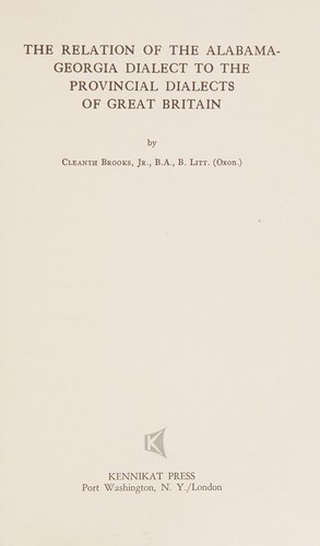 The relation of the Alabama-Georgia dialect to the provincial dialects of Great Britain