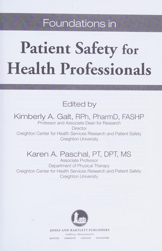 Foundations in Patient Safety for Health Professionals