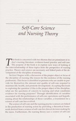 Self-Care Science, Nursing Theory, and Evidence-Based Practice
