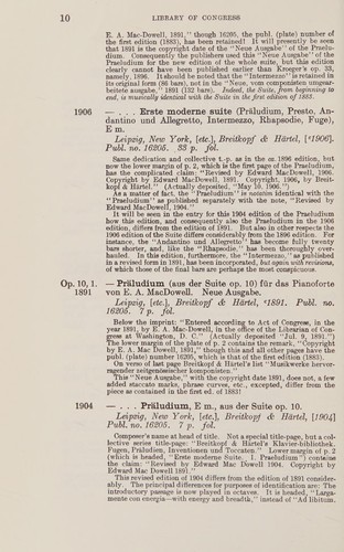 Catalogue of First Editions of Edward MacDowell, 1861-1908