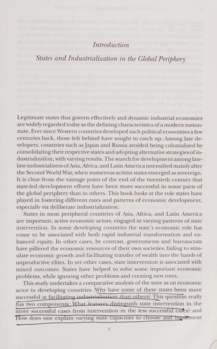 STATE DIRECTED DEVELOPMENT: POLITICAL POWER AND INDUSTRIALIZATION IN THE GLOBAL PERIPHERY