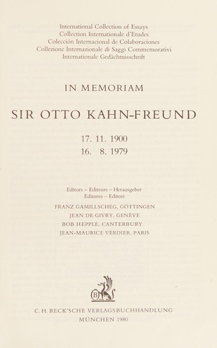 In Memoriam: Sir Otto Kahn-Freund, 17.11.1900-16.8.1979