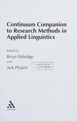 Continuum Companion to Research Methods in Applied Linguistics