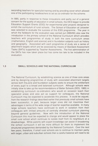 Rural Schools Curriculum Enhancement National Evaluation (SCENE) Project