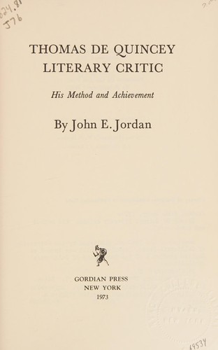 Thomas De Quincey, Literary Critic