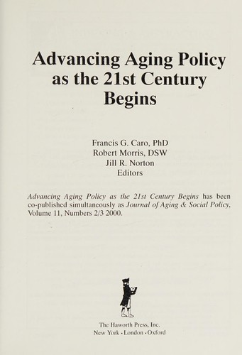 Advancing Aging Policy as the 21st Century Begins