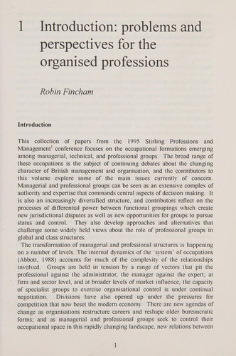 New Relationships in the Organised Professions