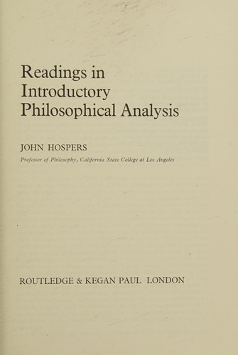 Readings in Introductory Philosophical Analysis