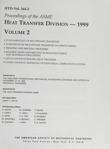 Proceedings of the ASME Heat Transfer Division--1999