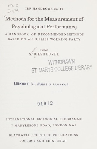 Methods for the Measurement of Psychological Performance