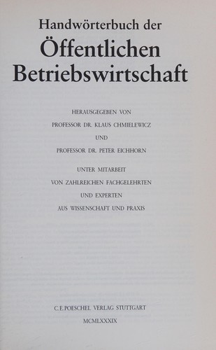 Handwörterbuch der Öffentlichen Betriebswirtschaft