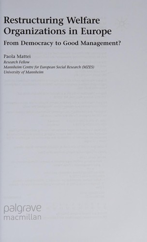 Restructuring Welfare Organizations in Europe