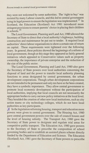 Recent Trends in Relations Between Central and Local Government