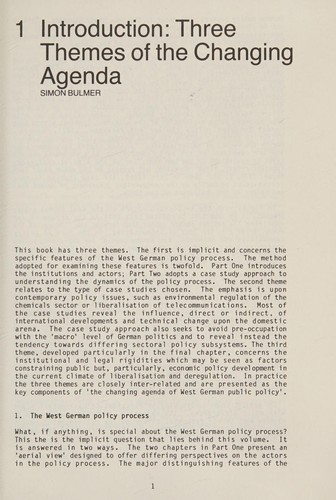 The Changing agenda of West German public policy