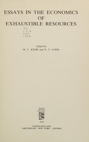 Essays in the Economics of Exhaustible Resources