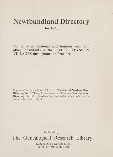Newfoundland Directory for 1871