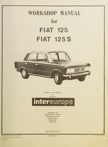 Workshop Manual for Fiat 125, Fiat 125S (from 1967)