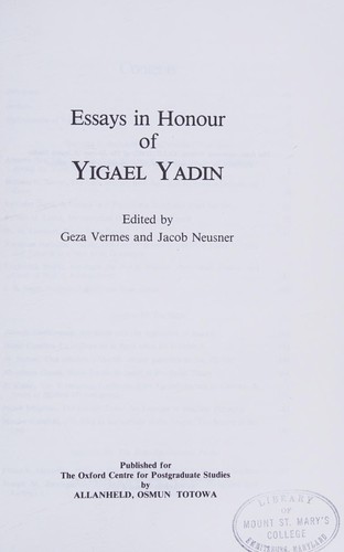 Essays in honour of Yigael Yadin