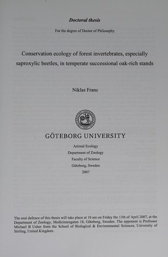 Conservation Ecology of Forest Invertebrates, Especially Saproxylic Beetles, in Temperate Successional Oak-Rich Stands