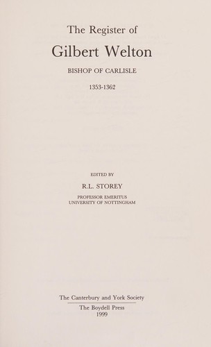 The Register of Gilbert Welton, Bishop of Carlisle 1353-1362