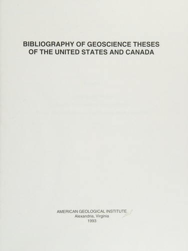 Bibliography of Geoscience Theses of the United States and Canada
