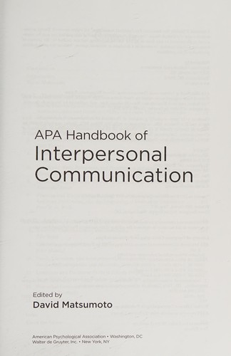 APA handbook of interpersonal communication