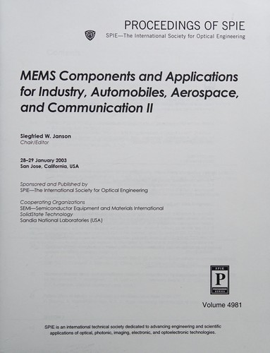 MEMS Components and Applications for Industry, Automobiles, Aerospace, and Communication II