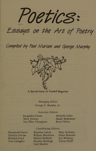 Poetics, essays on the art of poetry