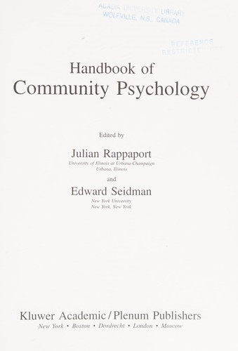 Handbook of community psychology